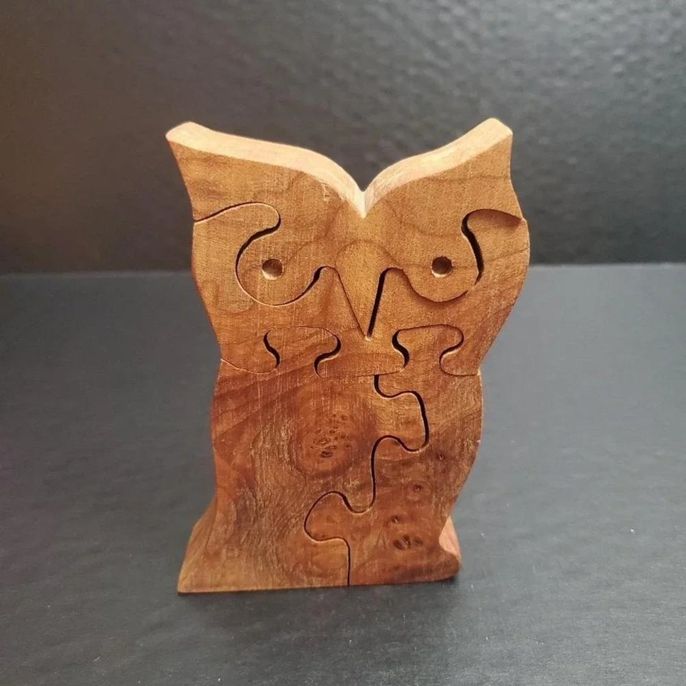 Vintage Wood Owl Puzzle Handcut 4 Piece‎ Jigsaw Desk Mantle Decoration, Stands